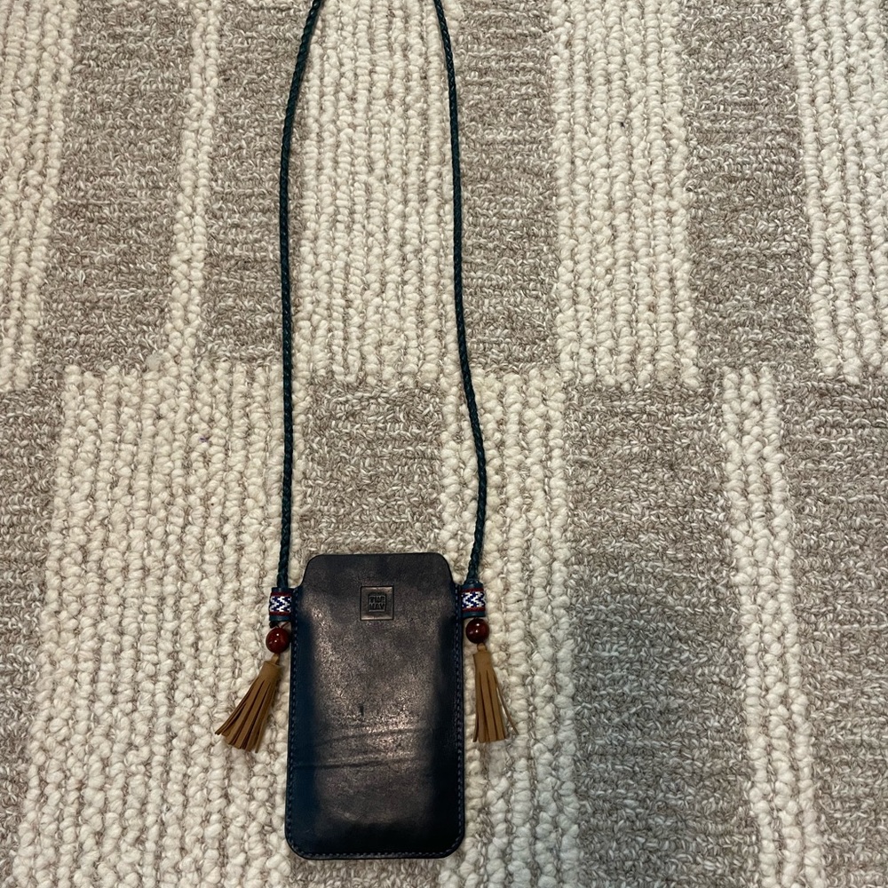 Navy Genuine Leather Crossbody Phone Case
